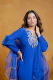 Cobalt Blue Crepe Mirror Work A-Line Kurta Set