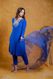 Cobalt Blue Crepe Mirror Work A-Line Kurta Set