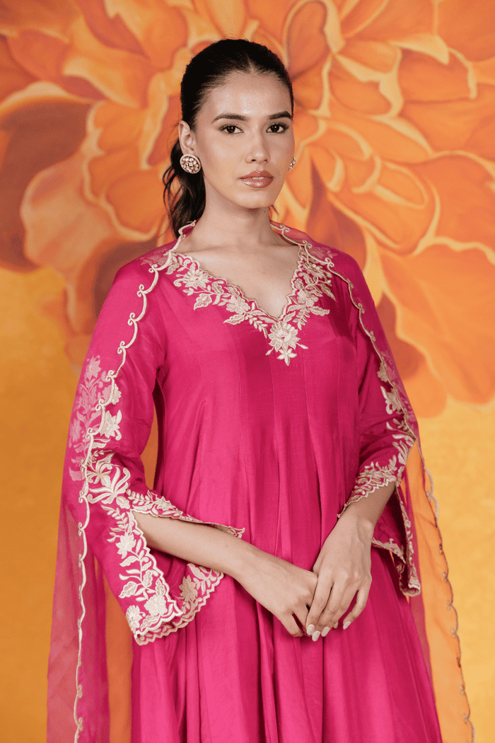 Hot Pink Flared Kurta Set