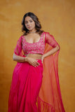 Bright pink hand embroidery drape skirt set