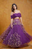 Deep Purple Net Hand Embroidered Lehenga Set