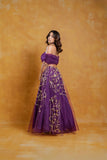 Deep Purple Net Hand Embroidered Lehenga Set