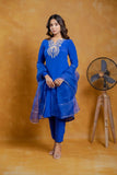 Cobalt Blue Crepe Mirror Work A-Line Kurta Set